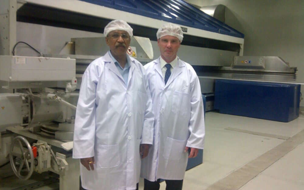 H. Bakshi, President & COO Xpro (left) and Johann Kreilinger, Senior Sales Manager Brückner Maschinenbau, are happy with the special line and its good performance.
H. Bakshi, President & COO Xpro (left) and Johann Kreilinger, Senior Sales Manager Brückner Maschinenbau, are happy with the special line and its good performance.