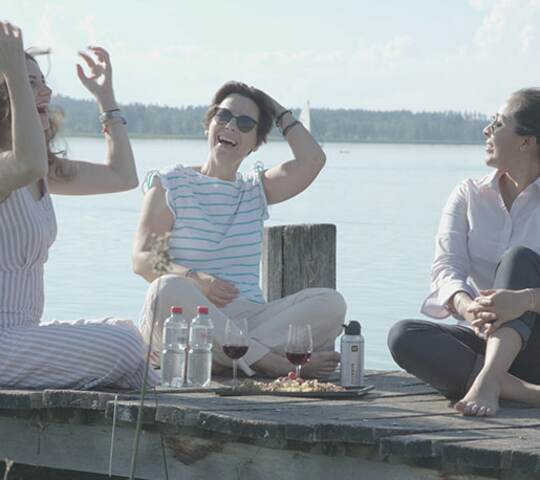Women at a lake