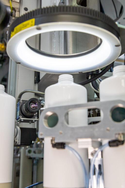 Plastic tube in a machine with camera