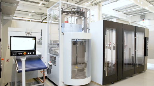 KSA modules, such as the bag inserter or carton sealer shown here, can be connected to existing and  new KMD machines. 