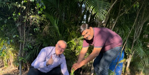 Bruno Reggiani, Managing Director of the Brueckner Group India planting a tree