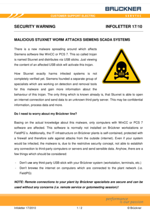 Infoletter 17/2010 Malware security warning